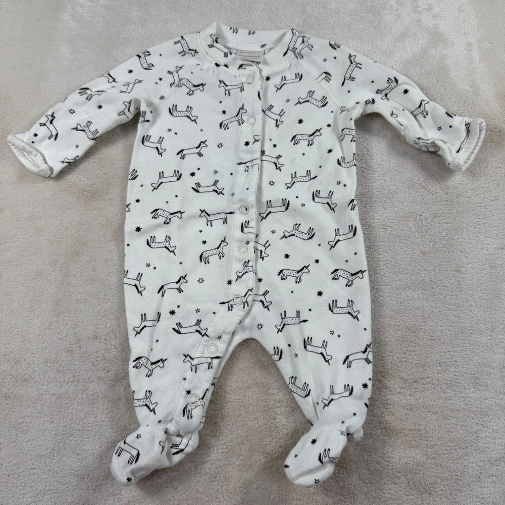 Hanna Andersson Baby Unicorn Organic Cotton Footed Sleeper White 0-3 Months